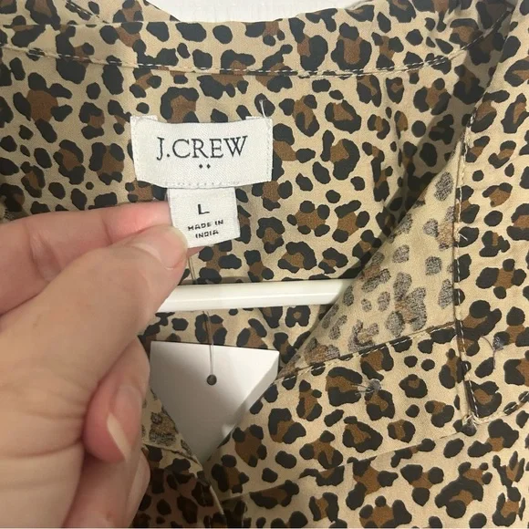 J Crew Leopard modern collared button-up shirt Size Large Brown Animal Print NWT - Picture 6 of 14